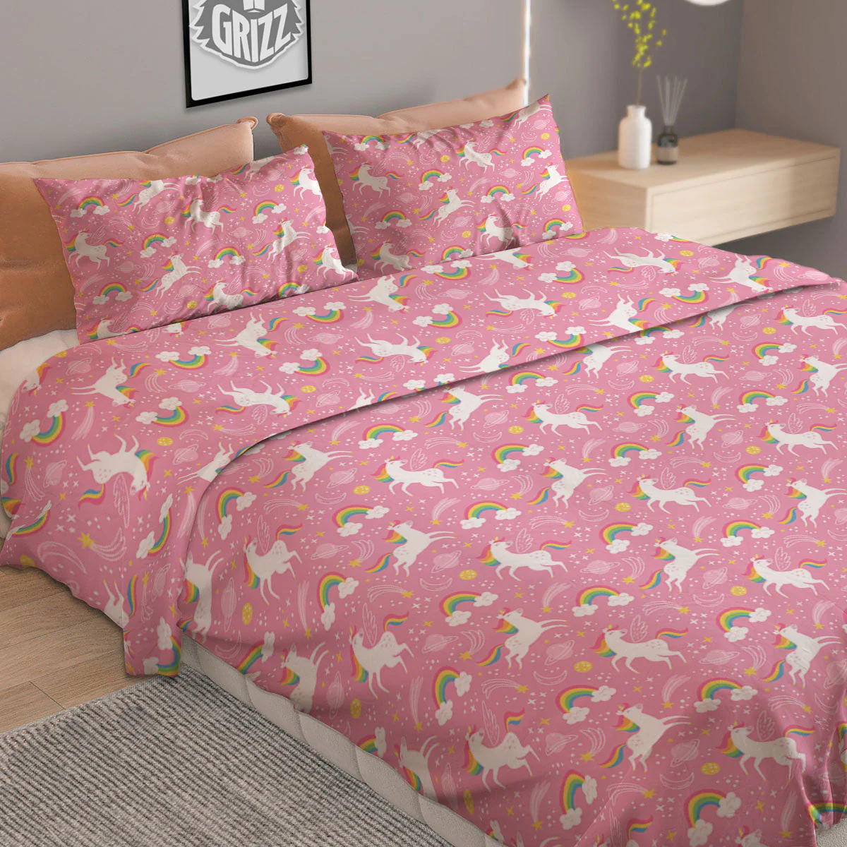 Cartoon Girly Unicorn Print Pattern Duvet Cover Bedding Set - Image 2