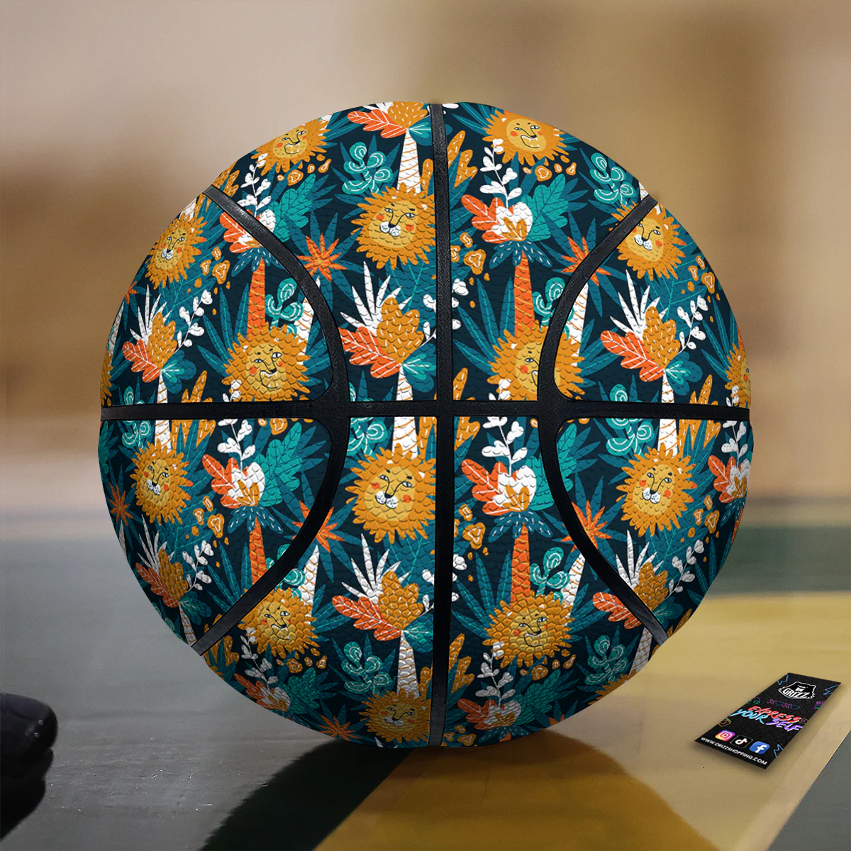Cartoon Lion And Forest Print Pattern Basketball
