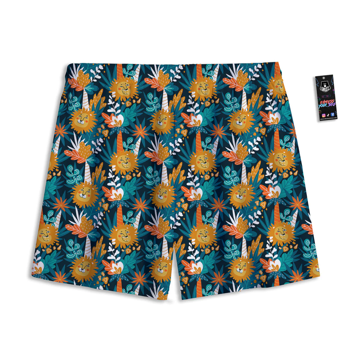 Cartoon Lion And Forest Print Pattern Mesh Shorts - Image 2