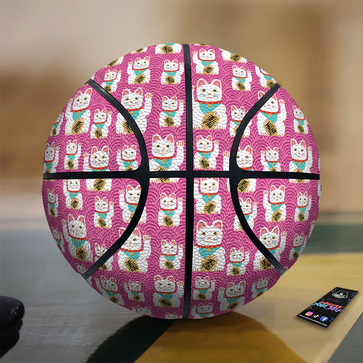 Cartoon Lucky Cat Japanese Print Pattern Basketball
