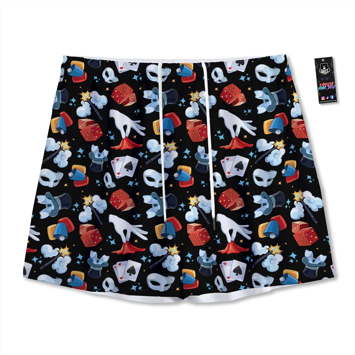 Cartoon Magic Show Print Pattern Mesh Shorts