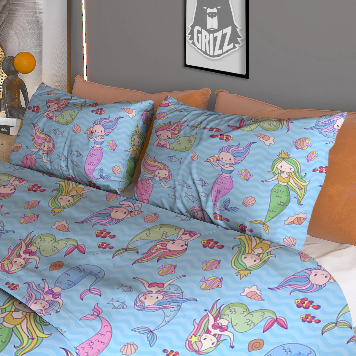 Cartoon Mermaid Print Pattern Duvet Cover Bedding Set - Image 3
