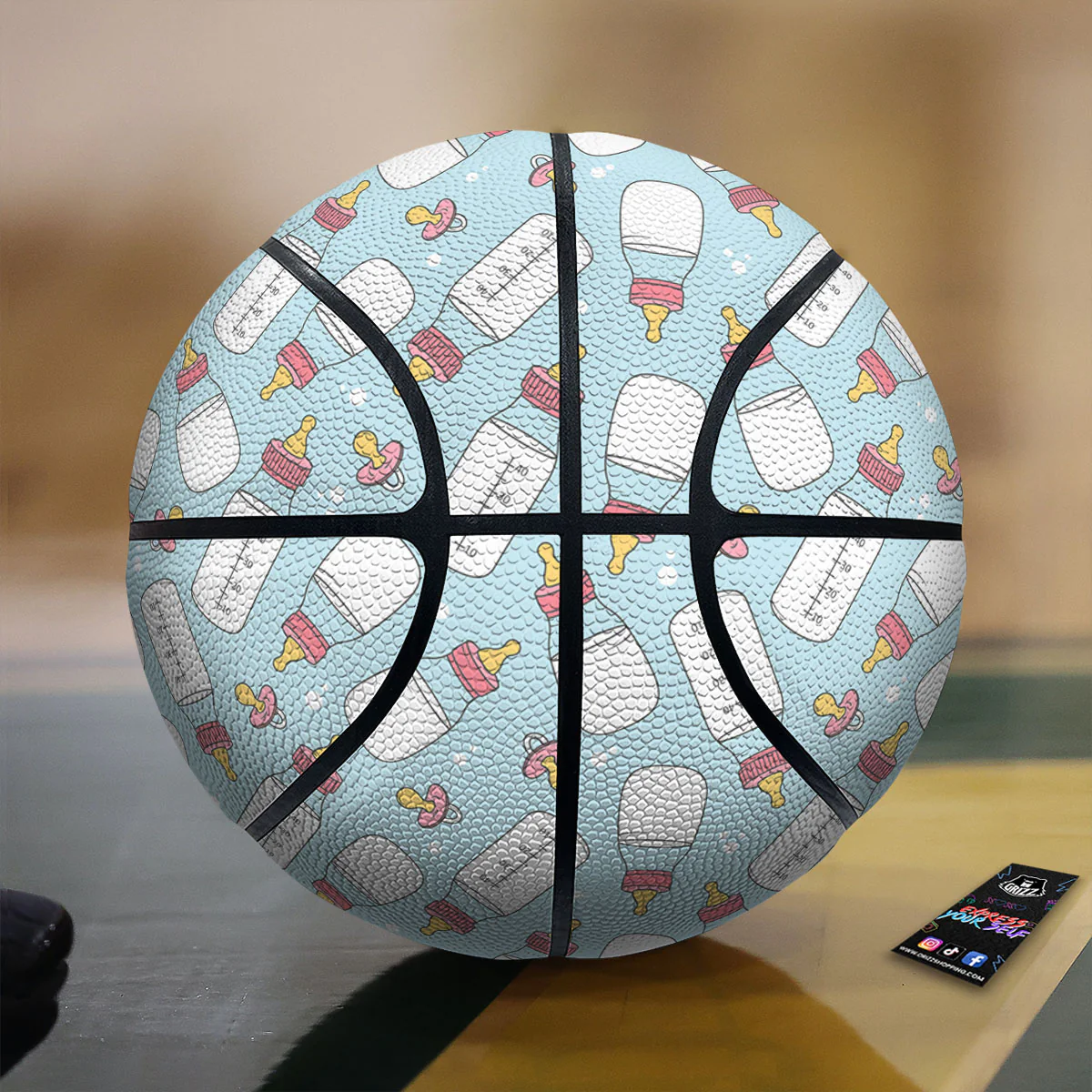 Cartoon Milk Bottle Print Pattern Basketball