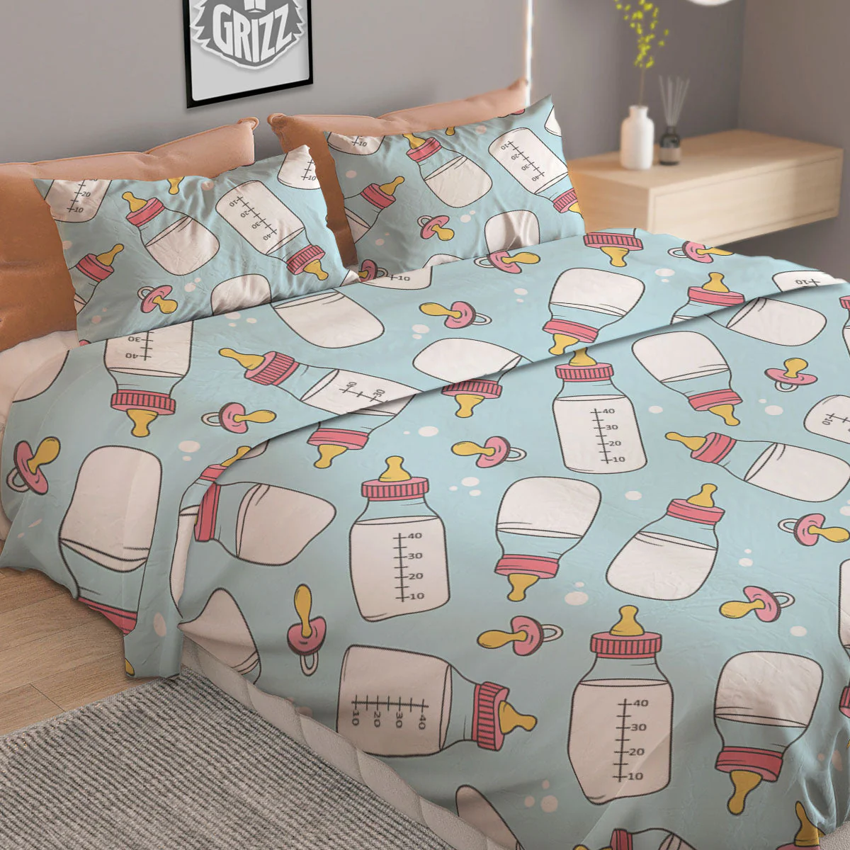 Cartoon Milk Bottle Print Pattern Duvet Cover Bedding Set - Image 2