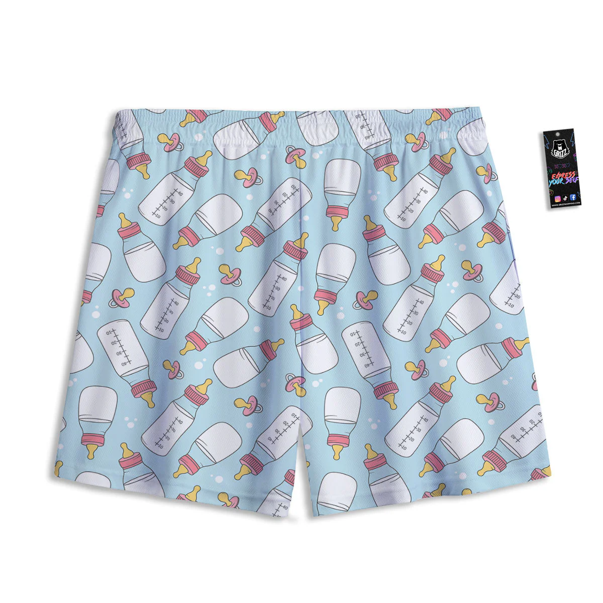 Cartoon Milk Bottle Print Pattern Mesh Shorts - Image 2