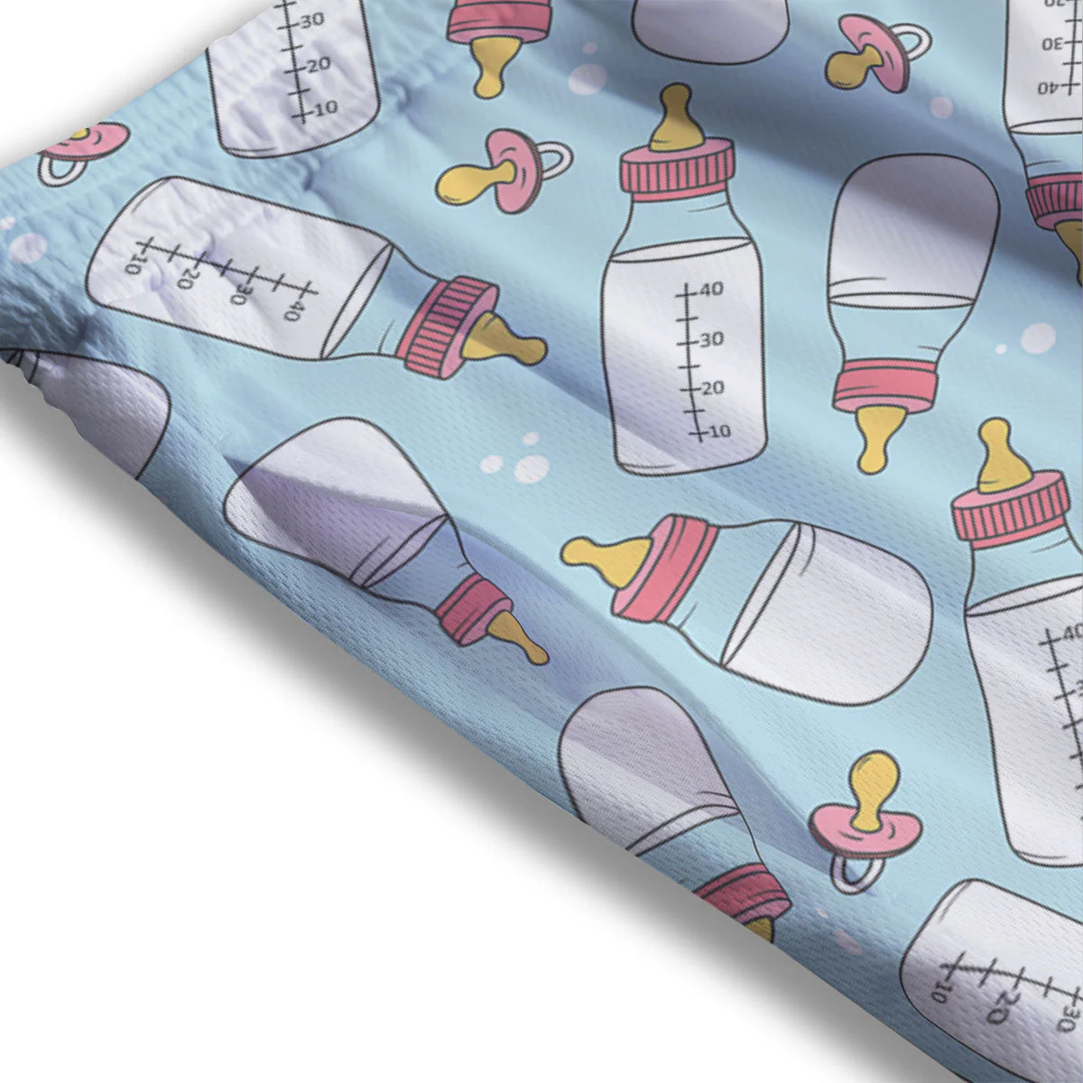 Cartoon Milk Bottle Print Pattern Mesh Shorts - Image 3