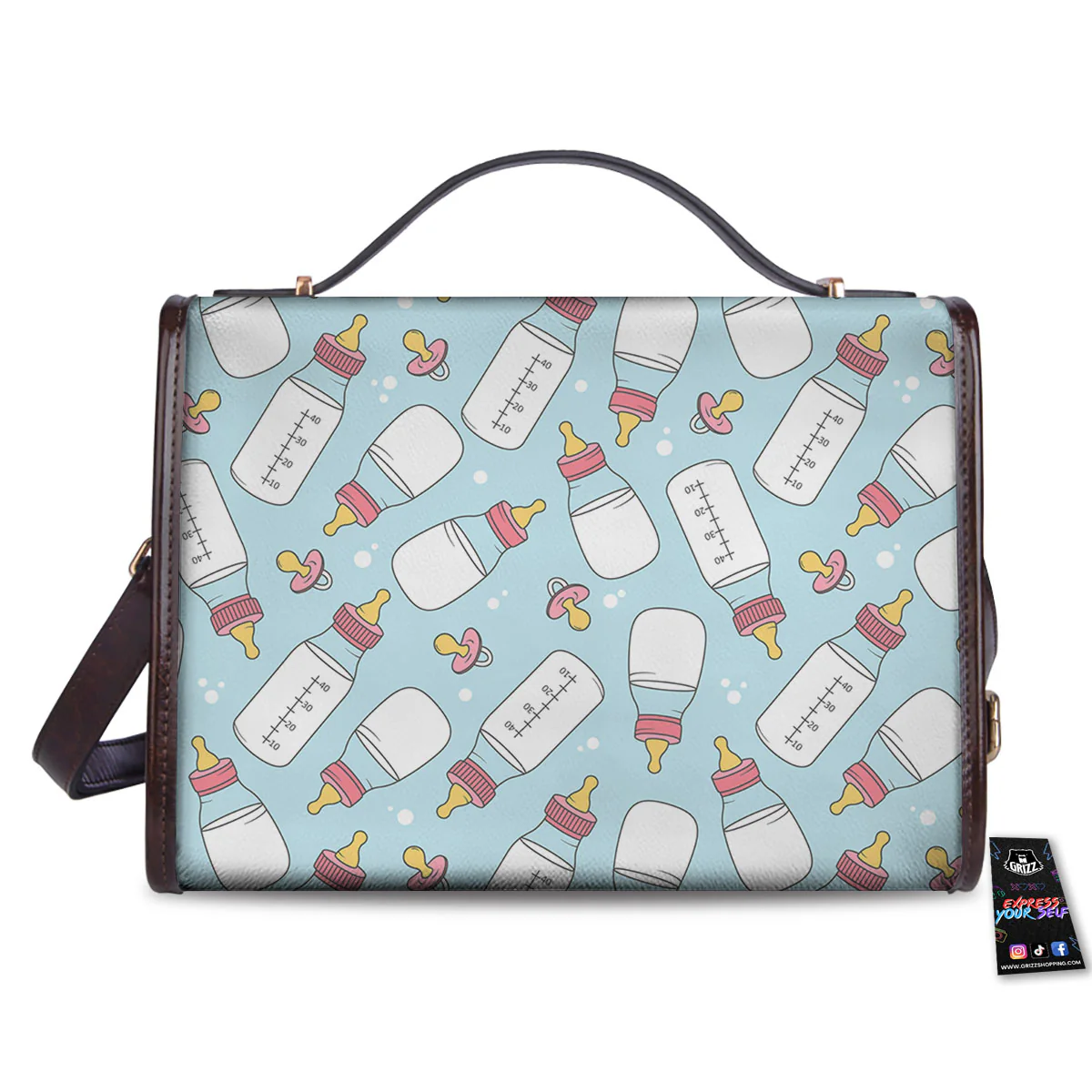 Cartoon Milk Bottle Print Pattern Women's Satchel Bag - Image 2