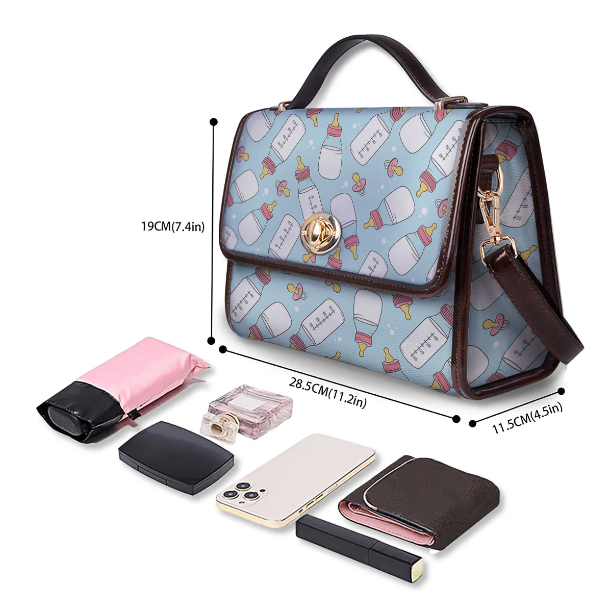 Cartoon Milk Bottle Print Pattern Women's Satchel Bag - Image 4