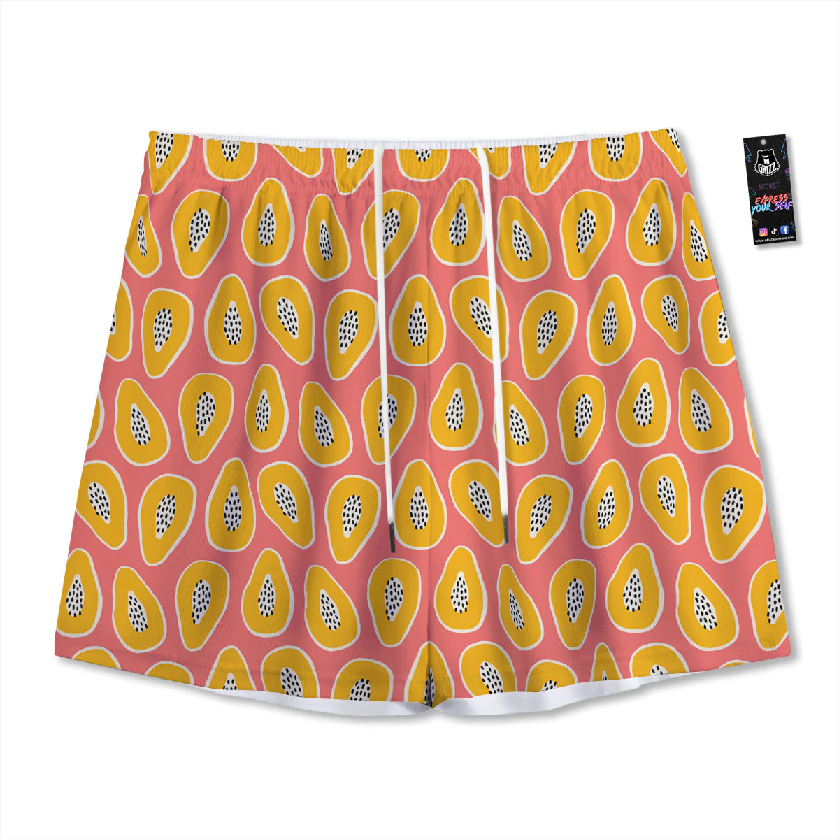 Cartoon Papaya Pink Print Pattern Mesh Shorts