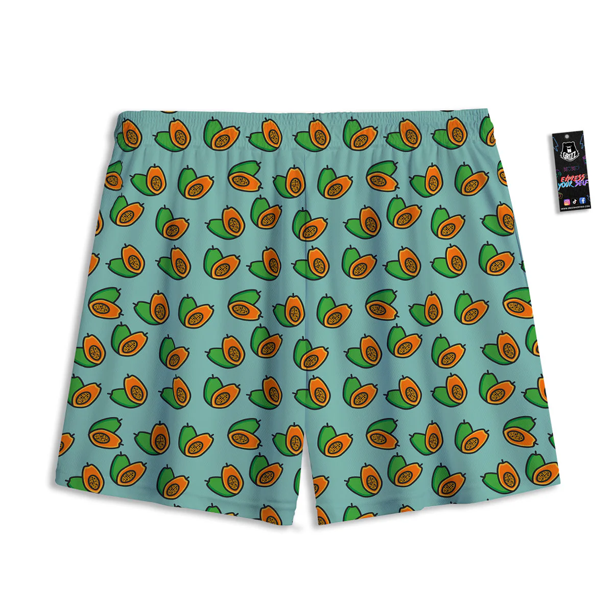 Cartoon Papaya Print Pattern Mesh Shorts - Image 2