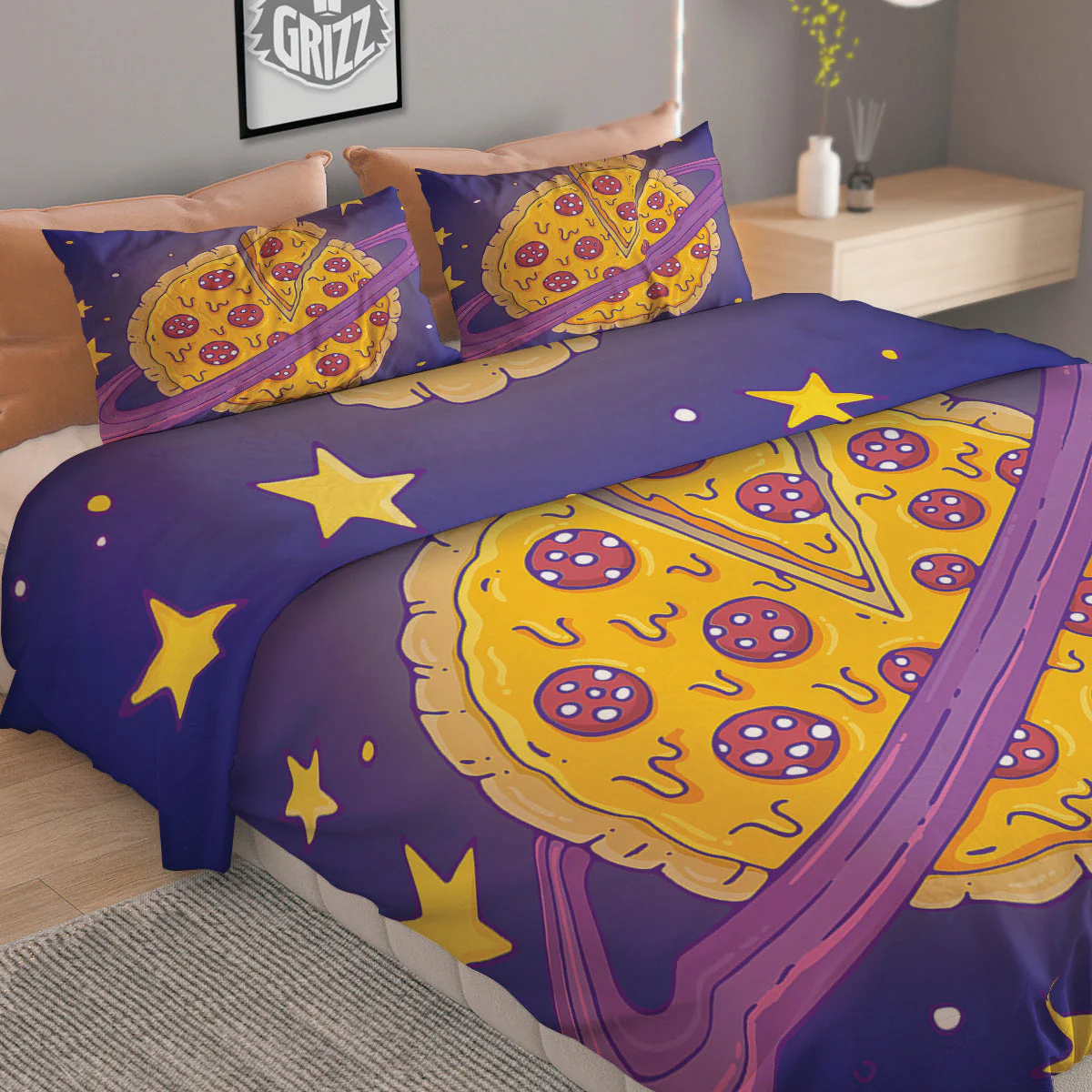 Cartoon Pizza Planet Print Duvet Cover Bedding Set - Image 2