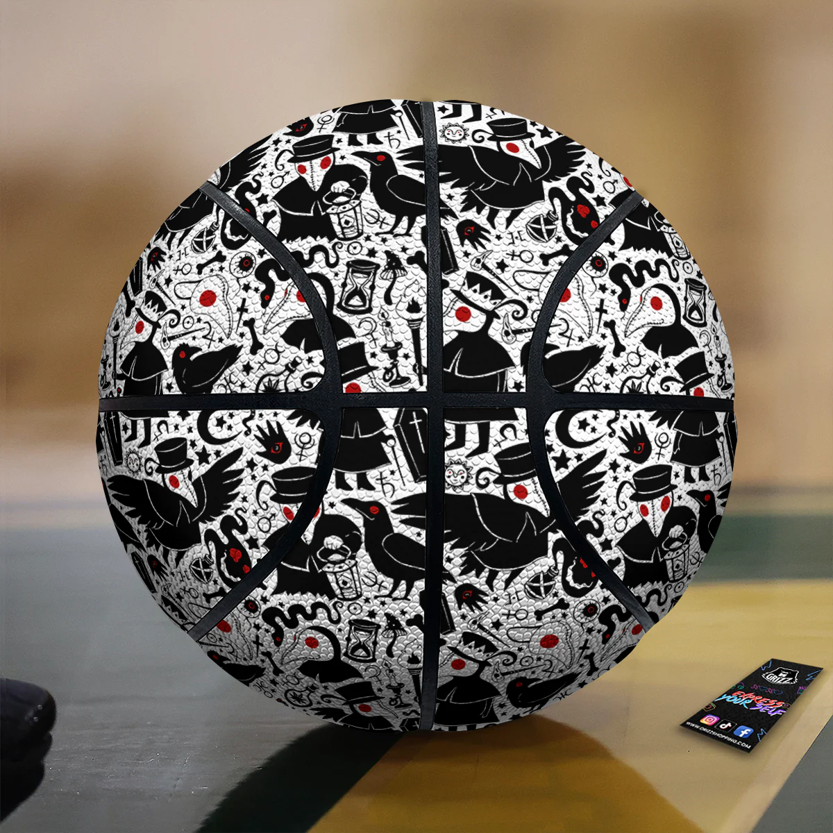 Cartoon Plague Doctors And Crows Red Eyes Print Pattern Basketball