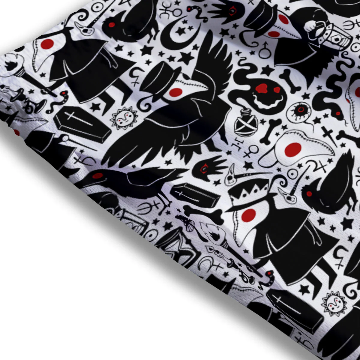 Cartoon Plague Doctors And Crows Red Eyes Print Pattern Mesh Shorts - Image 3