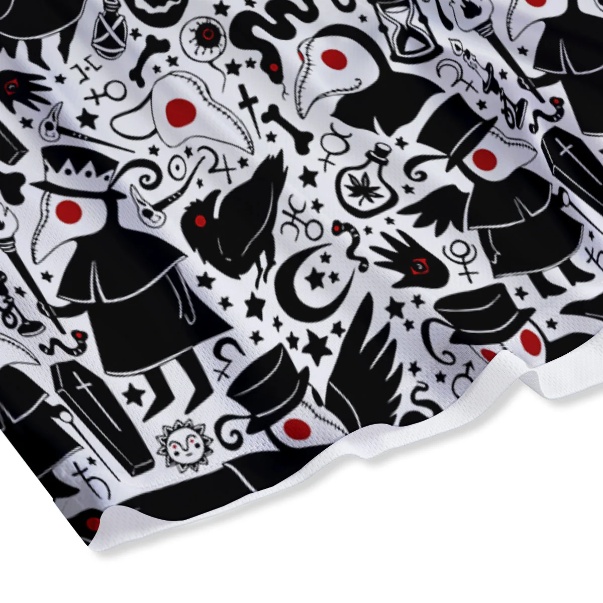 Cartoon Plague Doctors And Crows Red Eyes Print Pattern Mesh Shorts - Image 4
