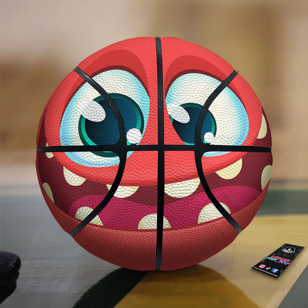 Cartoon Red Monster Face Cute Print Basketball