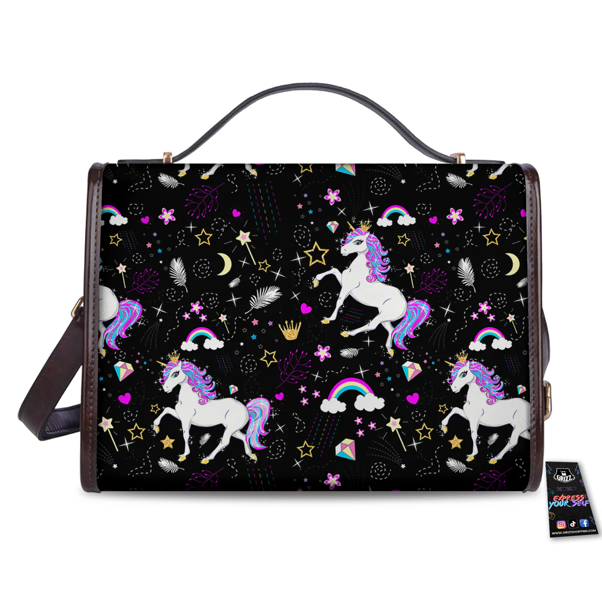 Cartoon Unicorn Dream Print Pattern Women's Satchel Bag - Image 2