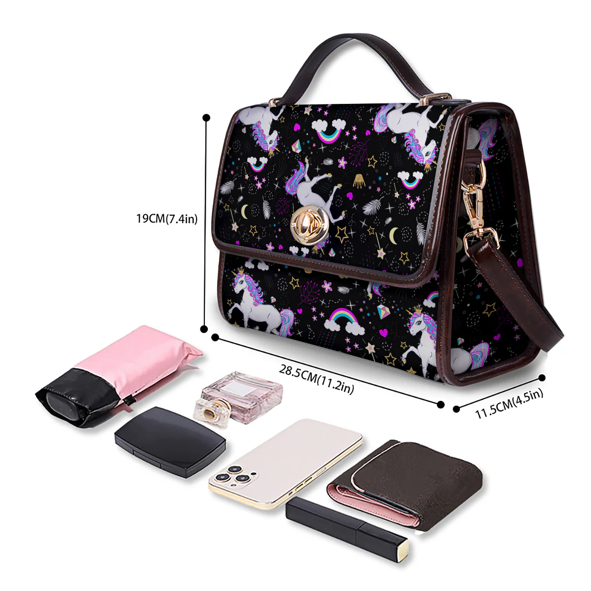 Cartoon Unicorn Dream Print Pattern Women's Satchel Bag - Image 4