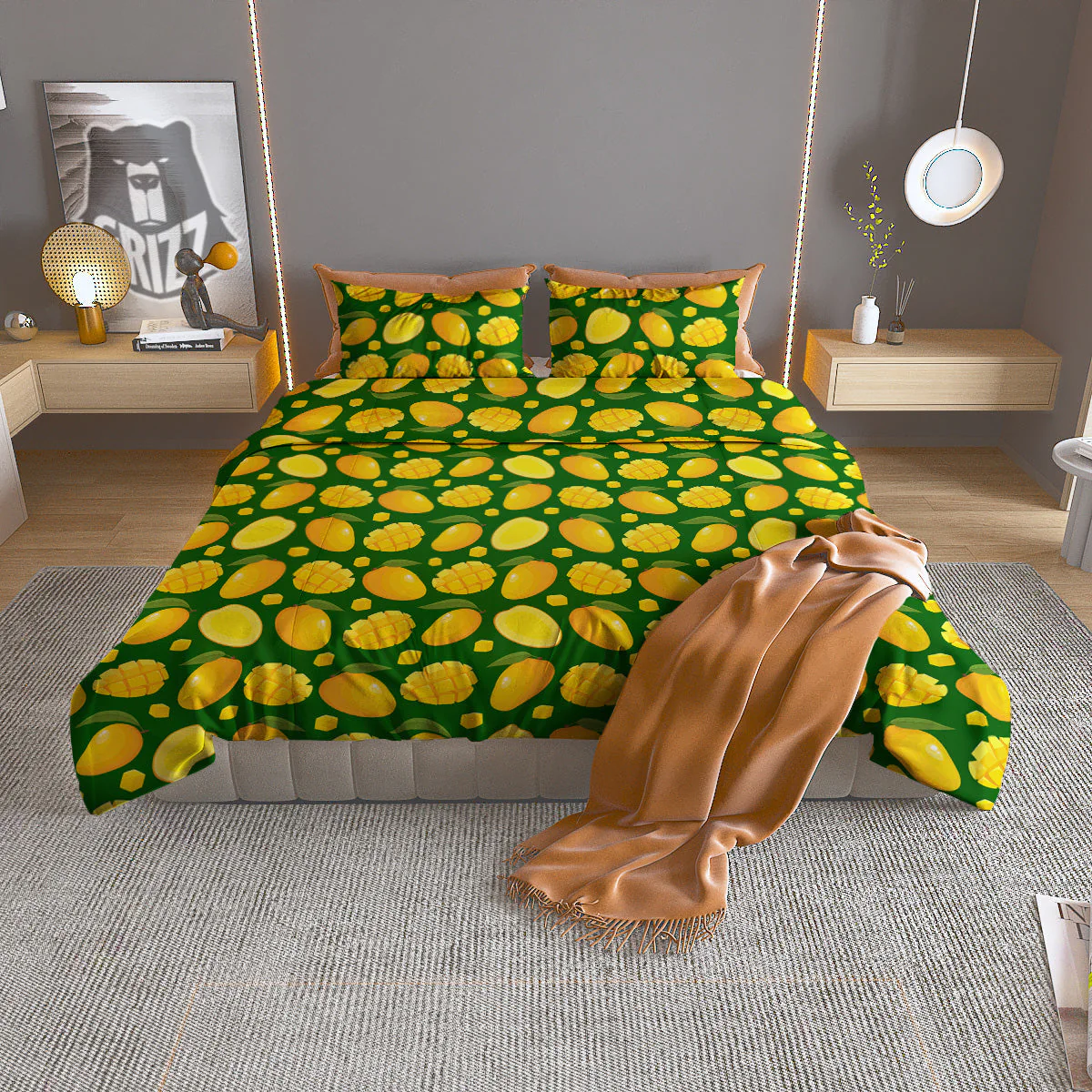 Cartoon Yellow Mango Slice Print Pattern Duvet Cover Bedding Set