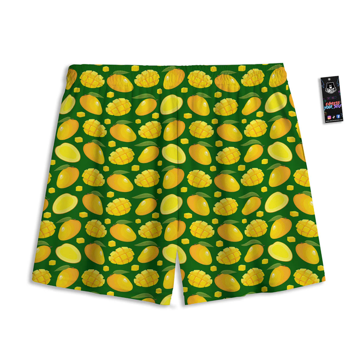 Cartoon Yellow Mango Slice Print Pattern Mesh Shorts - Image 2