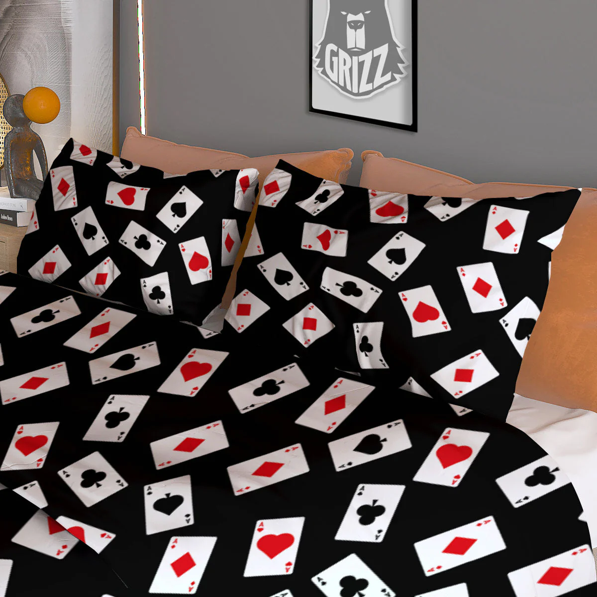 Casino Card Red And Black Print Pattern Duvet Cover Bedding Set - Image 3