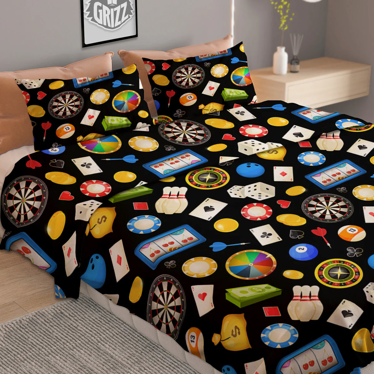 Casino Entertainments Print Pattern Duvet Cover Bedding Set - Image 2