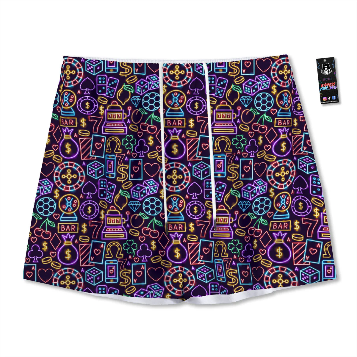 Casino Neon Night Sign Print Pattern Mesh Shorts