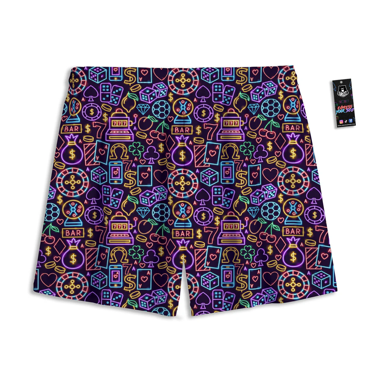 Casino Neon Night Sign Print Pattern Mesh Shorts - Image 2