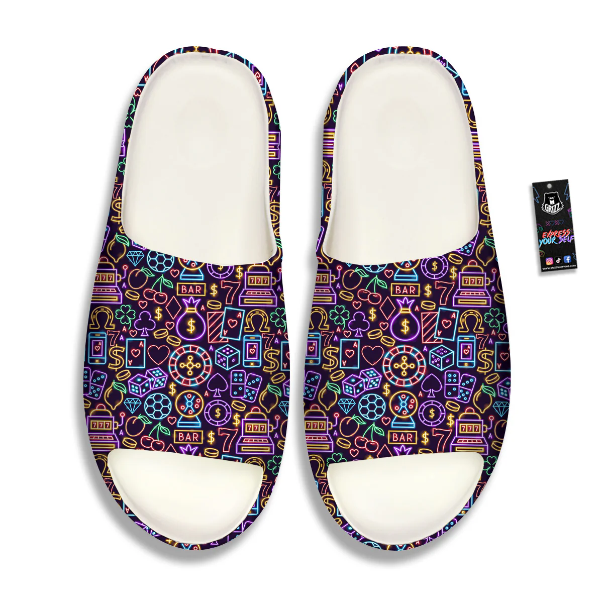 Casino Neon Night Sign Print Pattern Sandals - Image 3
