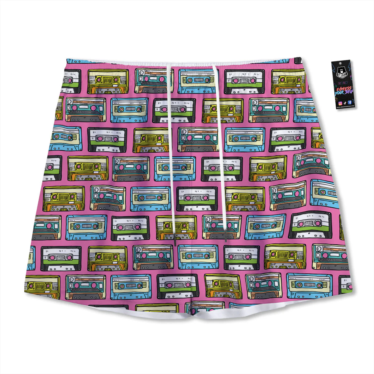 Cassette Drawing Print Pattern Mesh Shorts