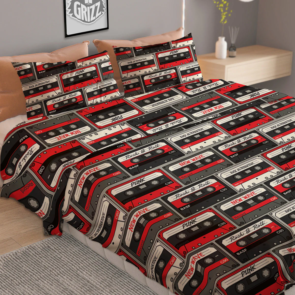 Cassette Red Punk Print Pattern Duvet Cover Bedding Set - Image 2