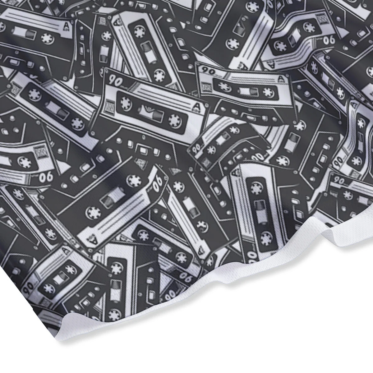 Cassette Tape Monochrome Print Pattern Mesh Shorts - Image 4