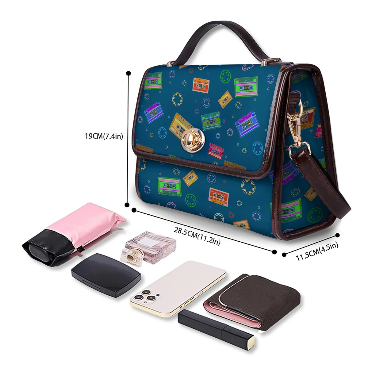 Cassette Tape Retro Print Pattern Women's Satchel Bag - Image 4
