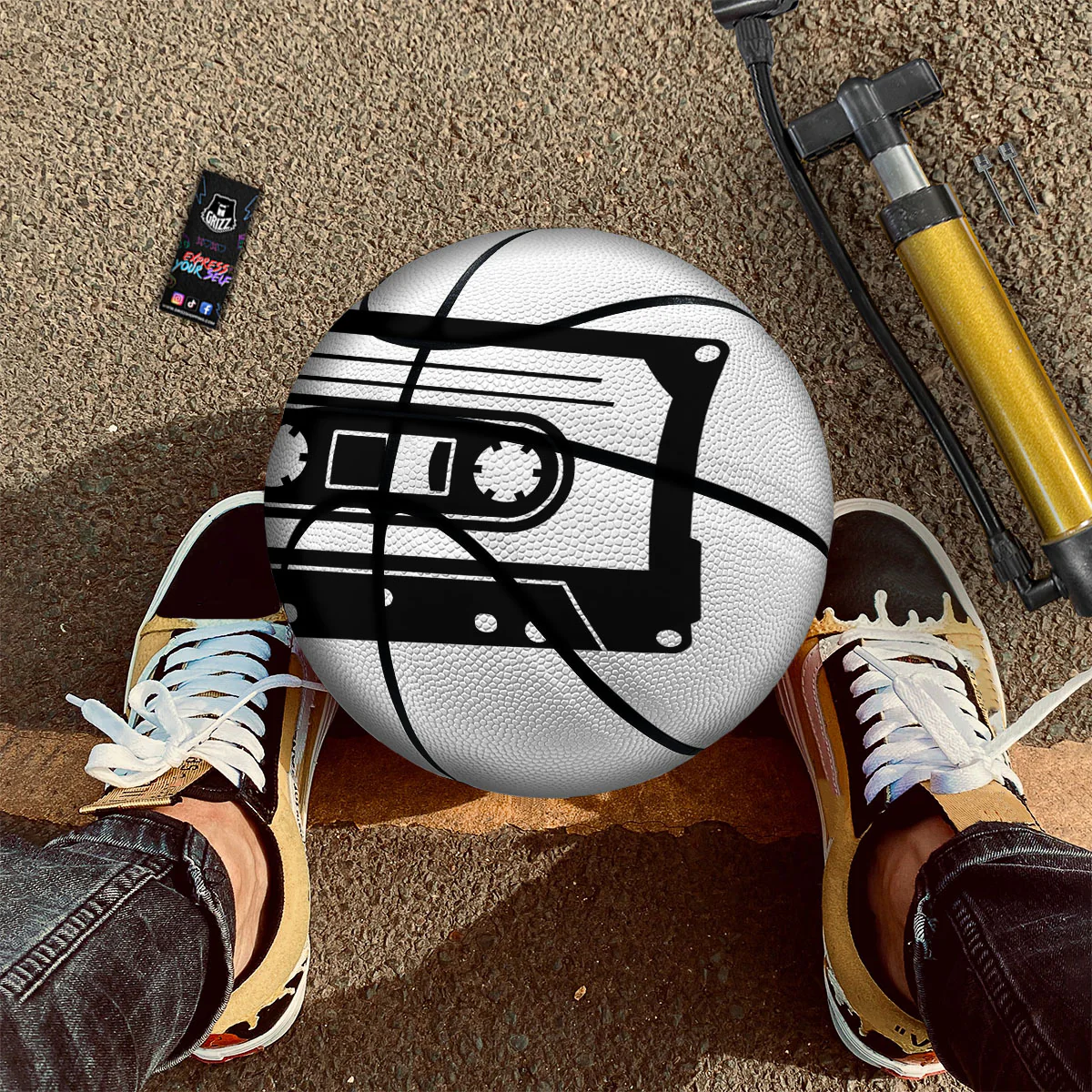 Cassette Tape White And Black Print Basketball - Image 2