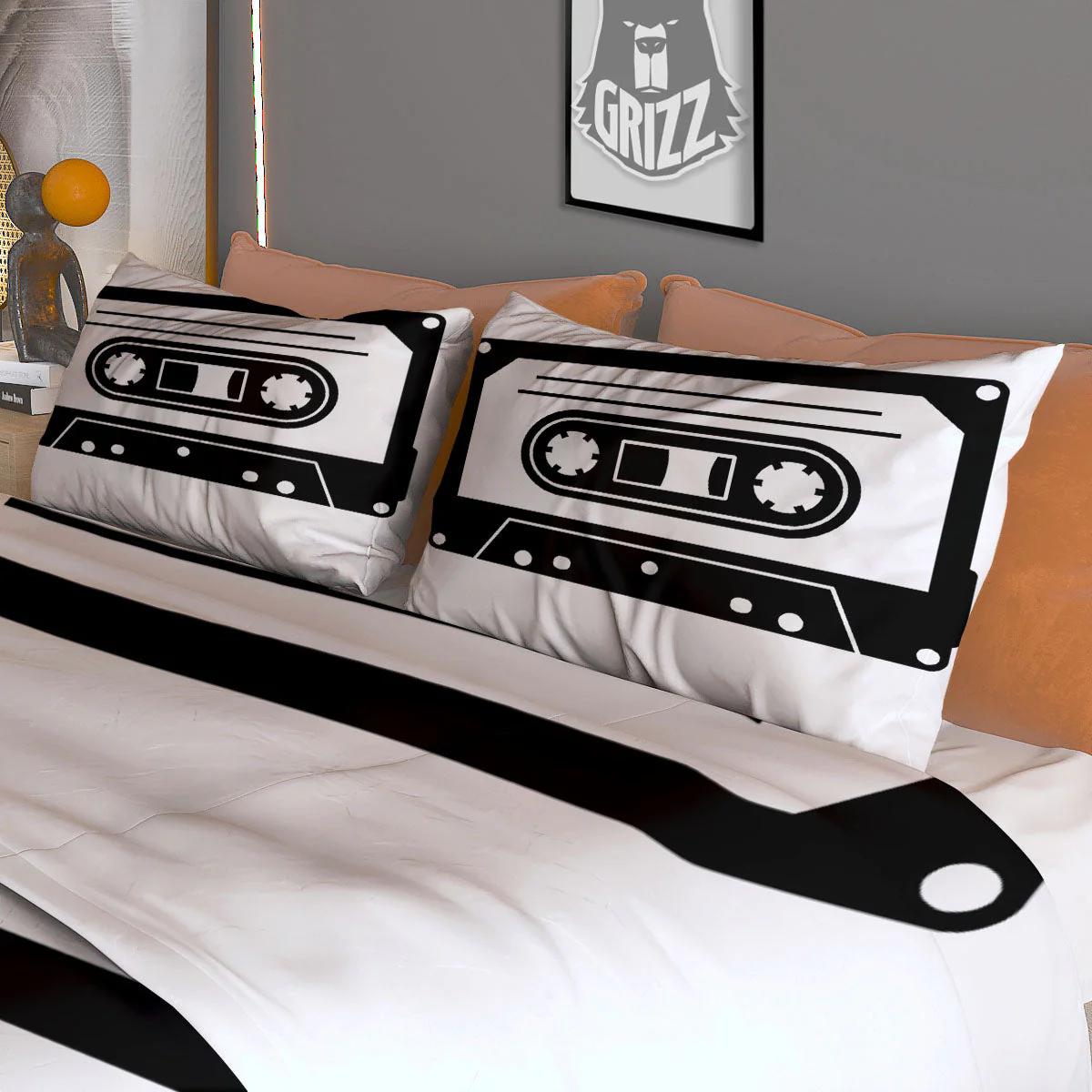 Cassette Tape White And Black Print Duvet Cover Bedding Set - Image 3