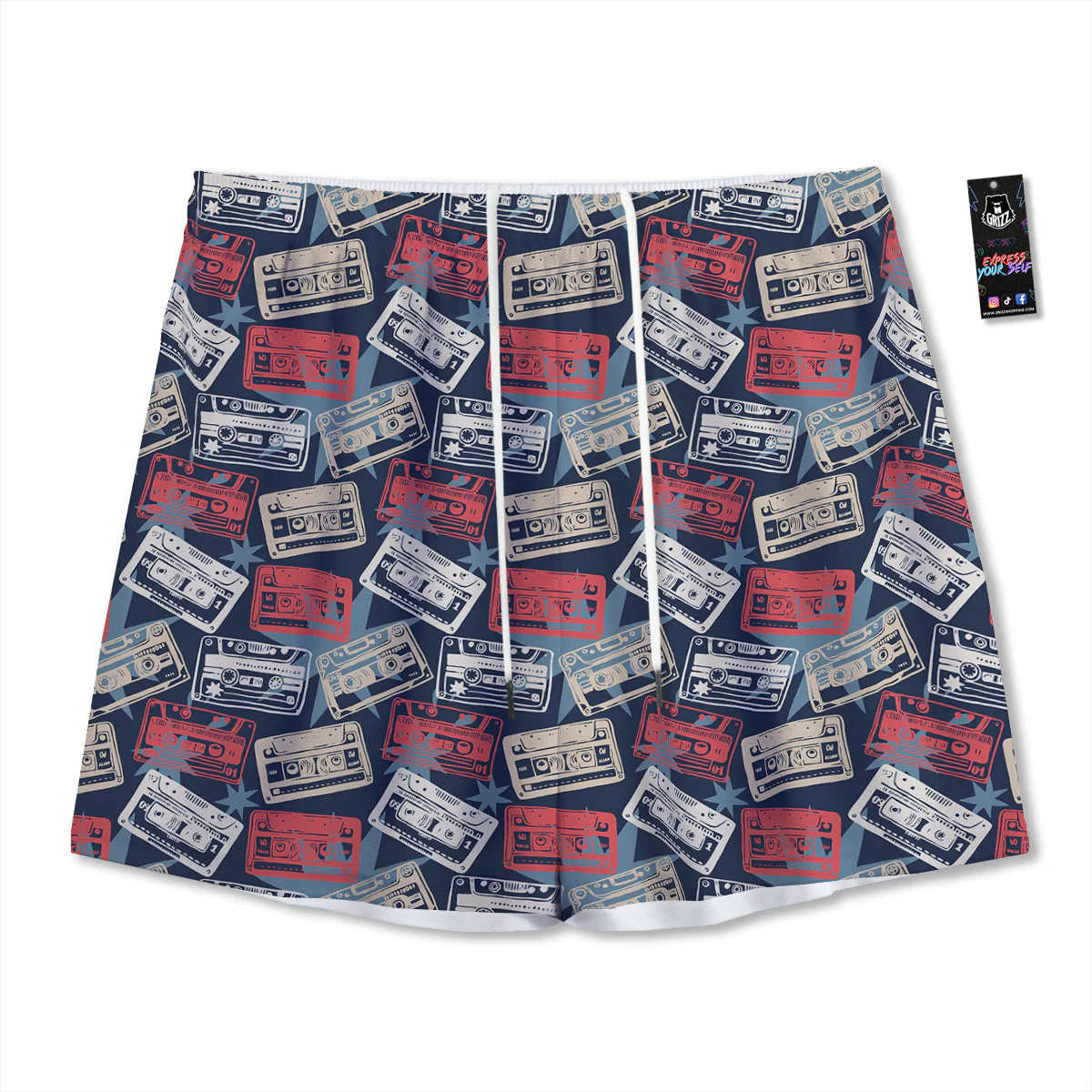 Cassette Vintage Print Pattern Mesh Shorts