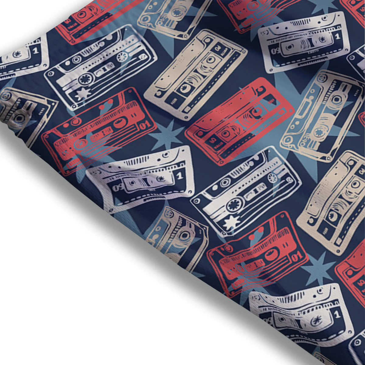 Cassette Vintage Print Pattern Mesh Shorts - Image 3