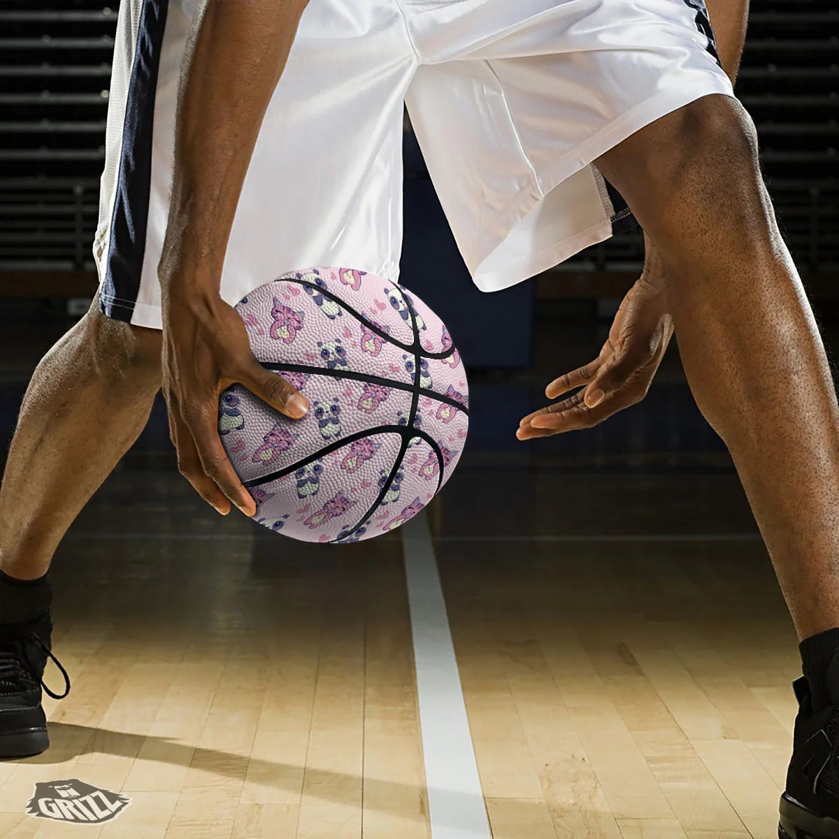 Cat And Panda Lover Print Pattern Basketball - Image 3