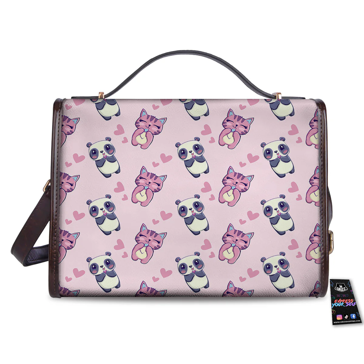 Cat And Panda Lover Print Pattern Women's Satchel Bag - Image 2