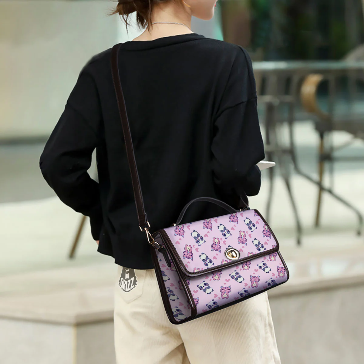 Cat And Panda Lover Print Pattern Women's Satchel Bag - Image 3