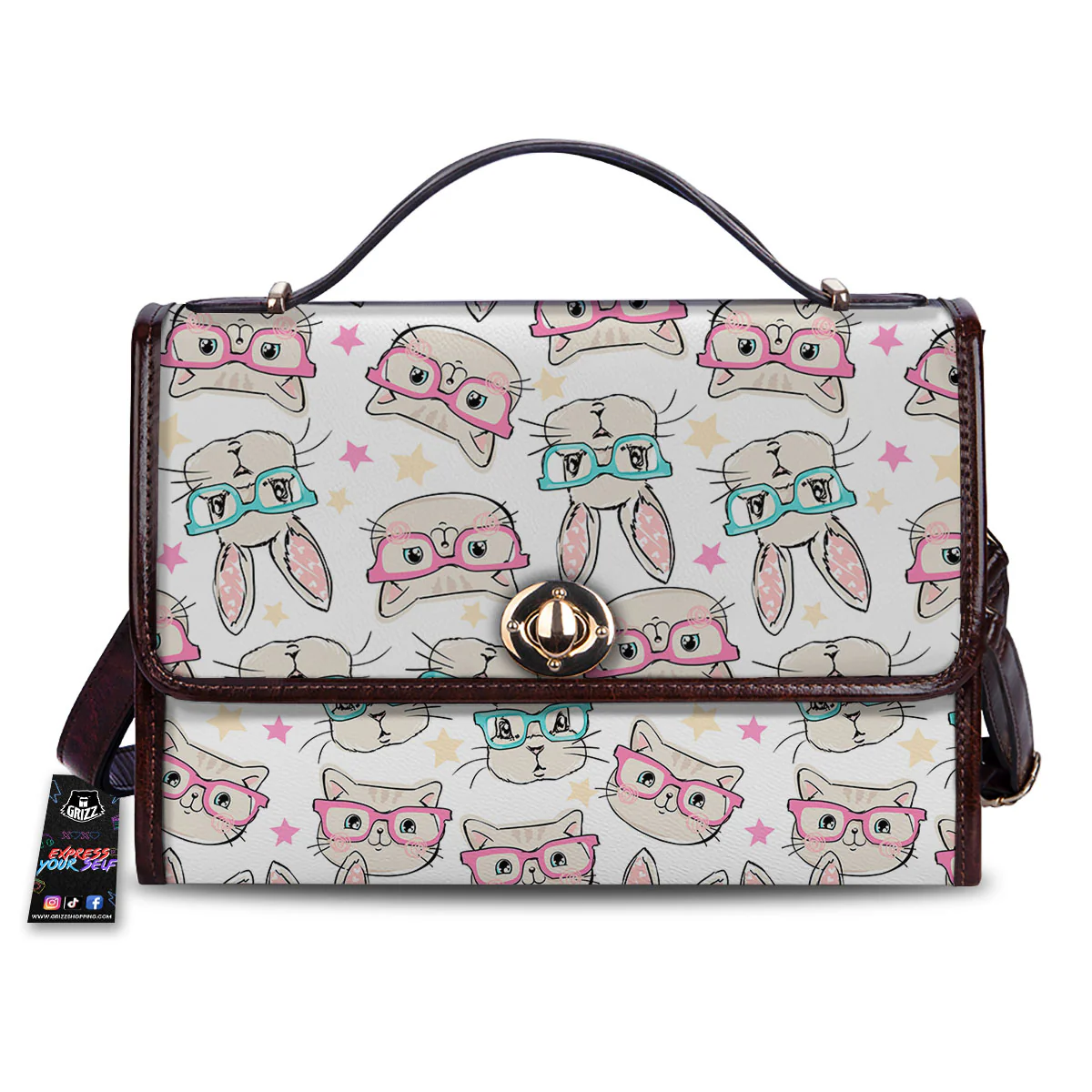 Cat And Rabbit Print Pattern Women's Satchel Bag
