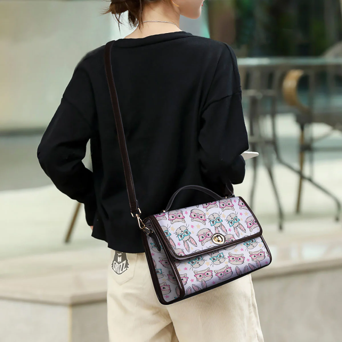 Cat And Rabbit Print Pattern Women's Satchel Bag - Image 3