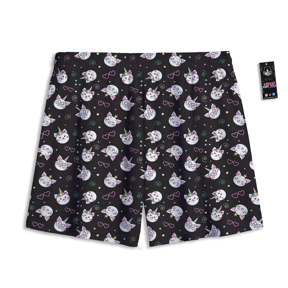 Cat Cute Black Print Pattern Mesh Shorts - Image 2