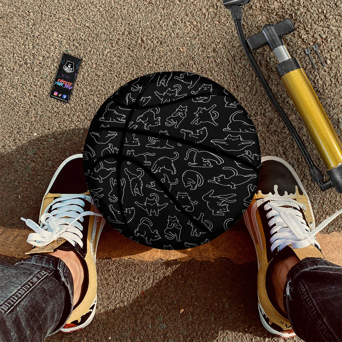 Cat White And Black Print Pattern Basketball - Image 2