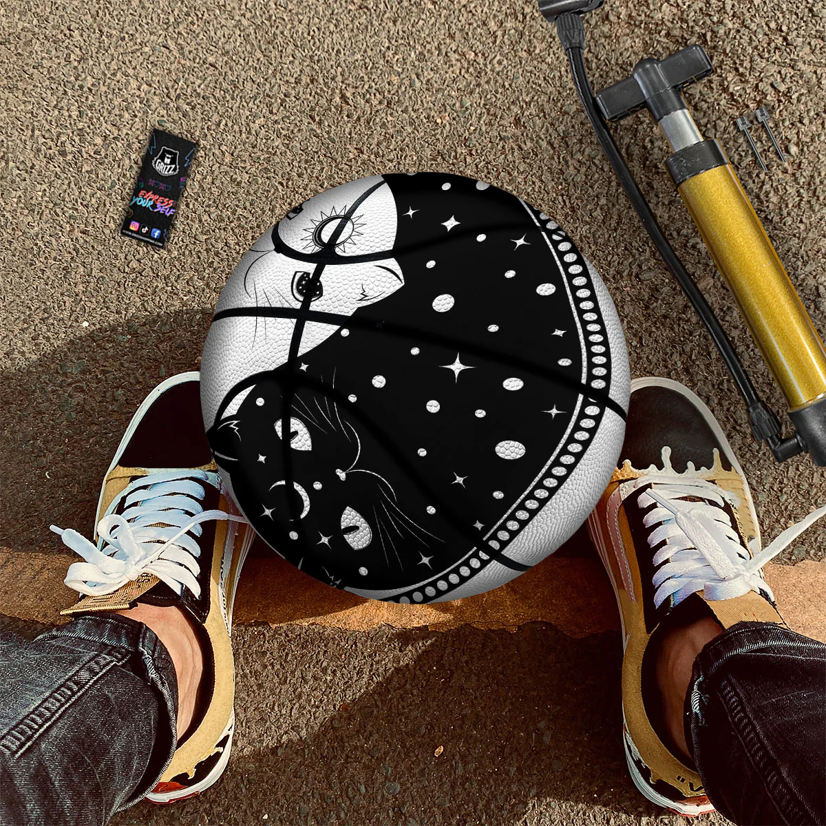Cat Yin Yang White And Black Print Basketball - Image 2