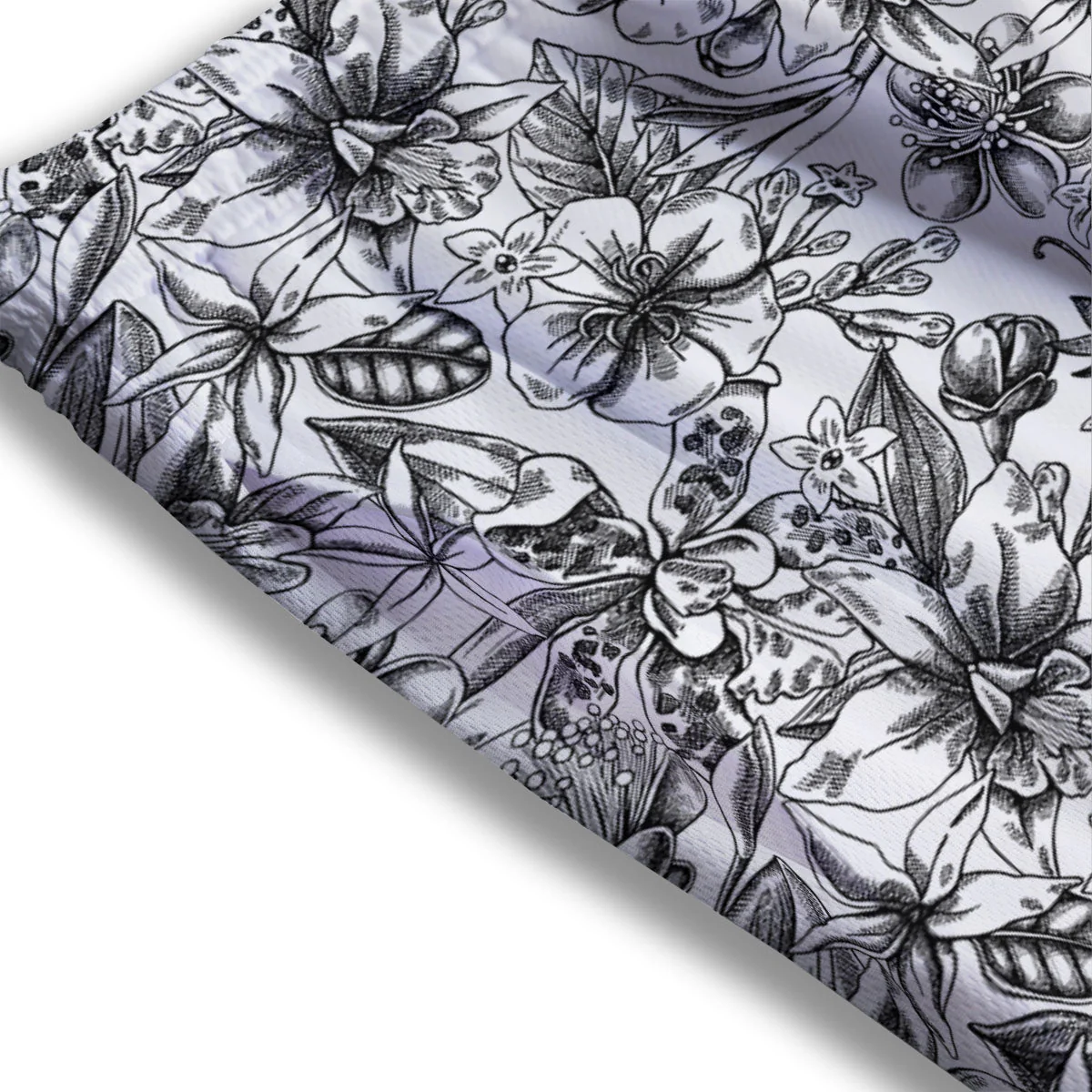 Cattleya White And Black Print Pattern Mesh Shorts - Image 3
