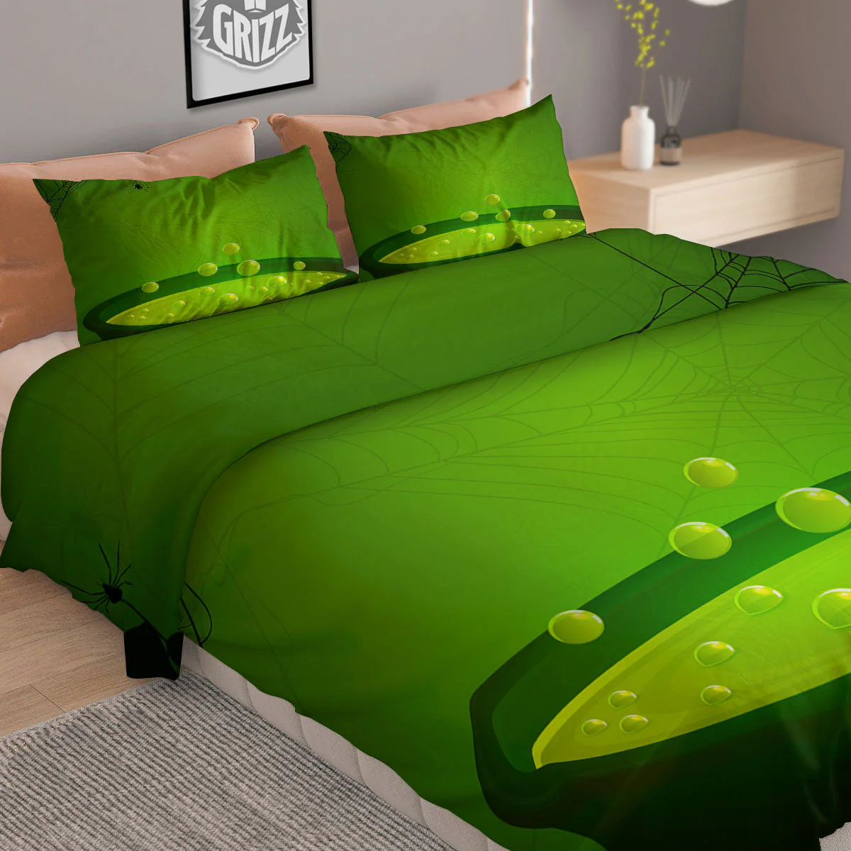 Cauldron And Witch Halloween Print Duvet Cover Bedding Set - Image 2