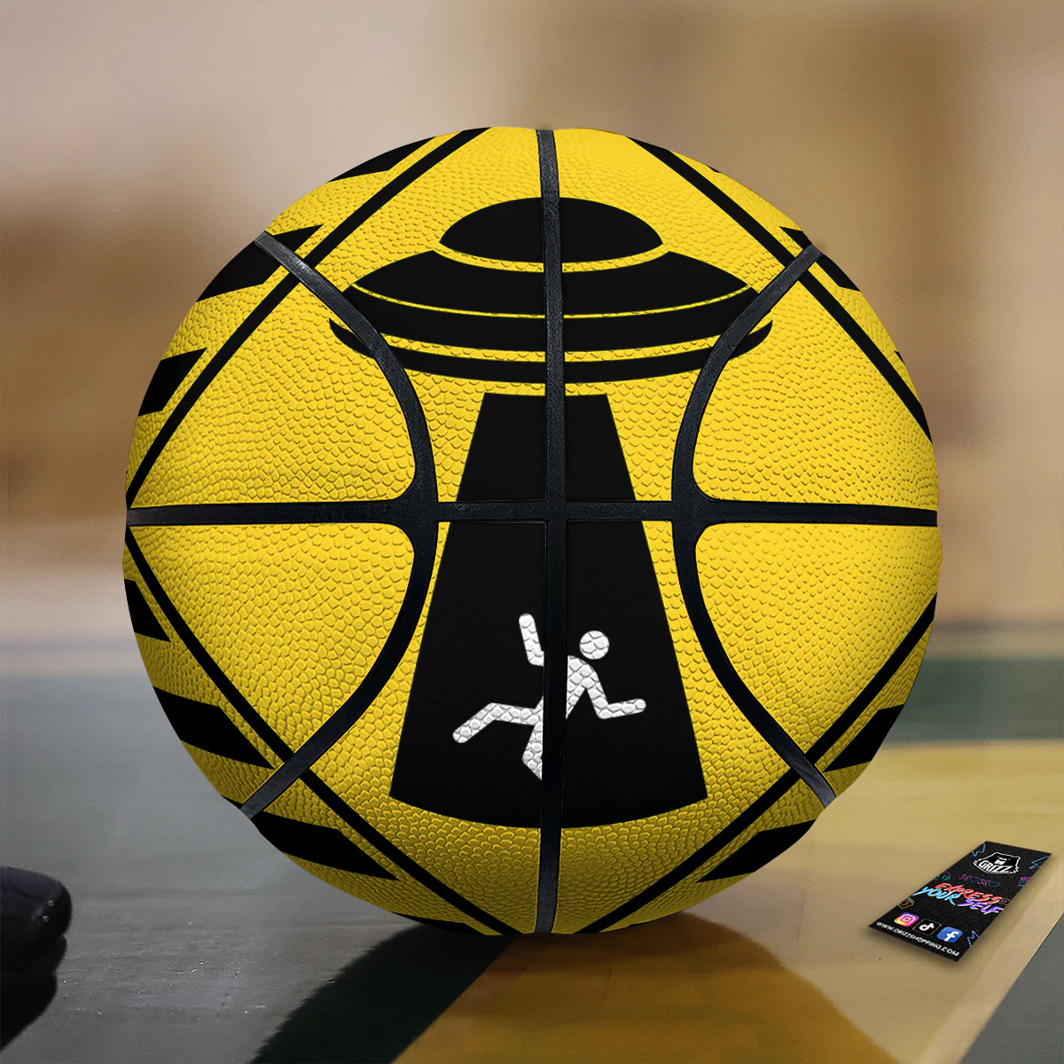 Caution Alien Abduction Warning Sign Print Basketball