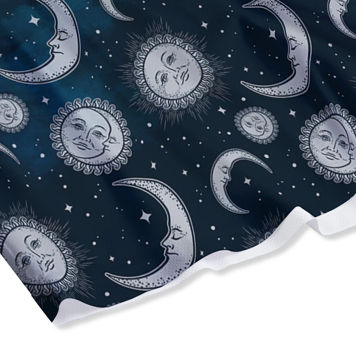 Celestial Blue And White Print Pattern Mesh Shorts - Image 4