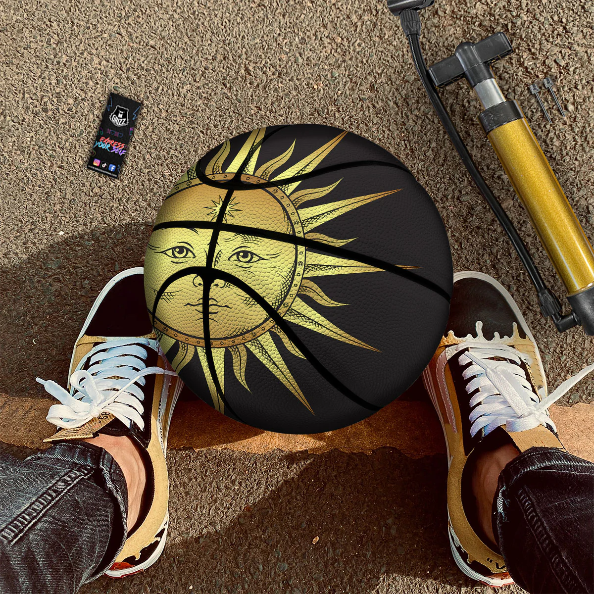Celestial Sun Gold And Black Print Basketball - Image 2