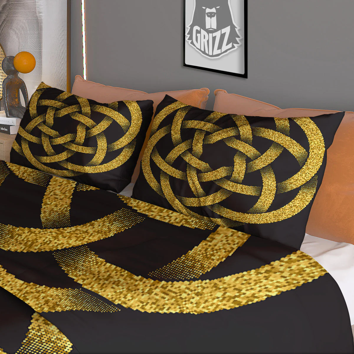 Celtic Knot Symbol Gold Circle Print Duvet Cover Bedding Set - Image 3